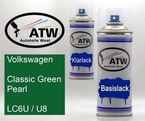 Volkswagen, Classic Green Pearl, LC6U / U8: 400ml Sprühdose + 400ml Klarlack - Set, von ATW Autoteile West.